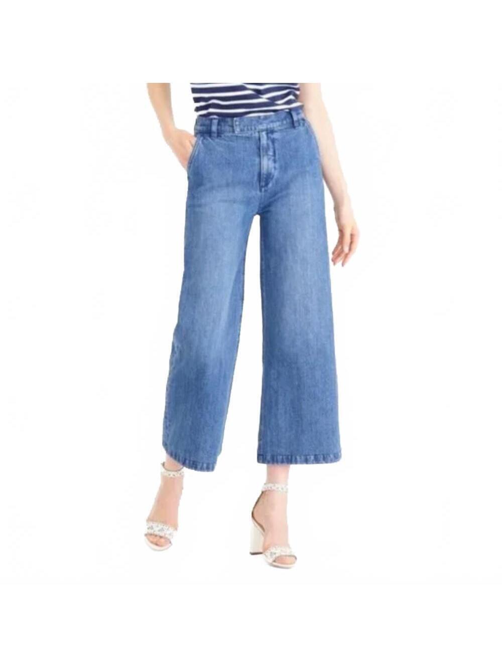 J.Crew Rayner Cropped Trouser Jeans Wide Leg Denim Blue Women's Size 30